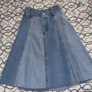 Paneled denim skirt